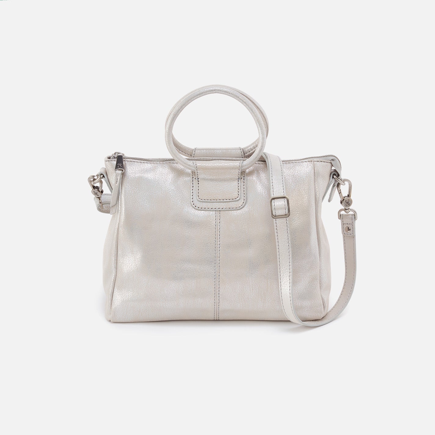 Sheila Medium Satchel In Metallic Leather – Silver