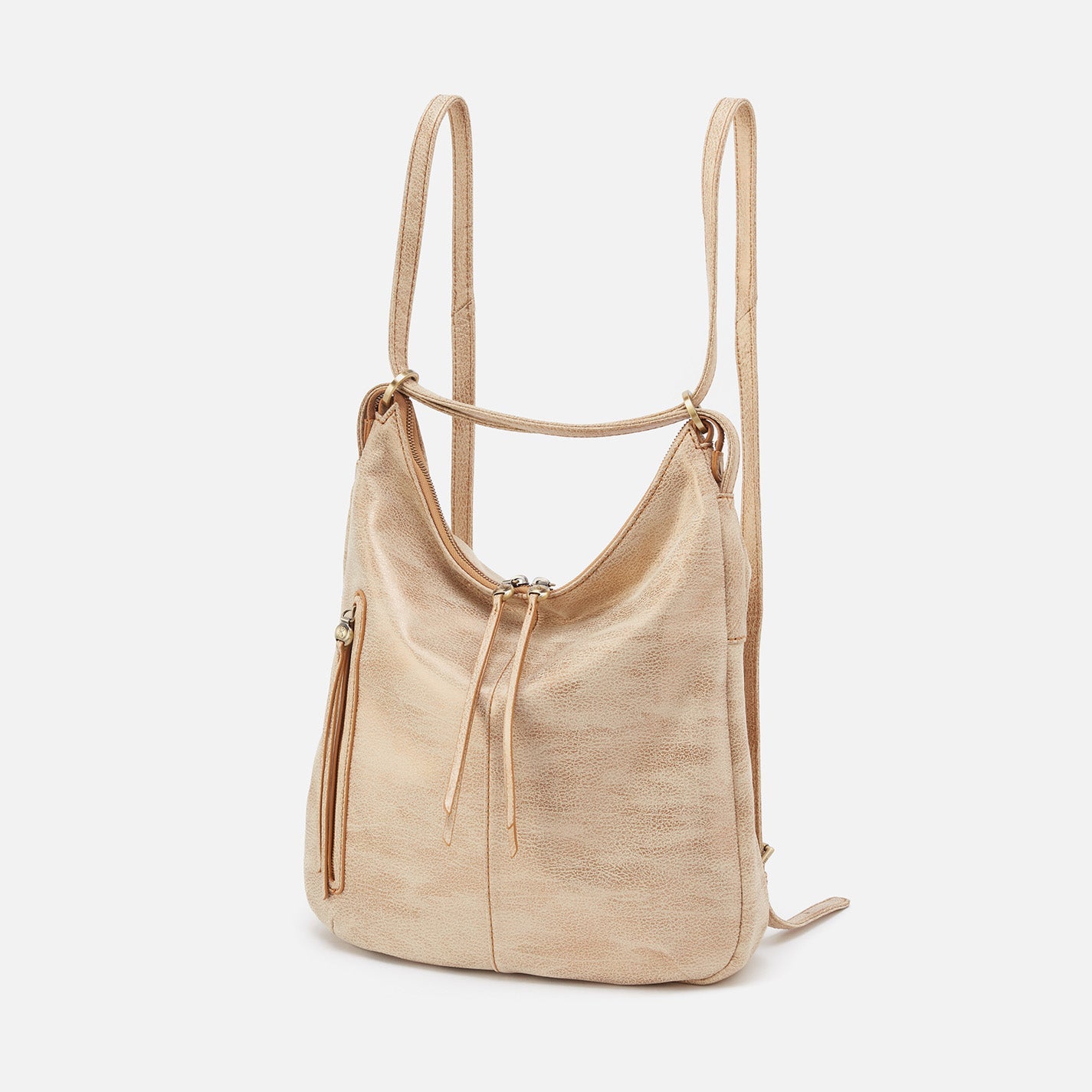 Merrin Convertible Backpack in Metallic Leather – Gold Leaf