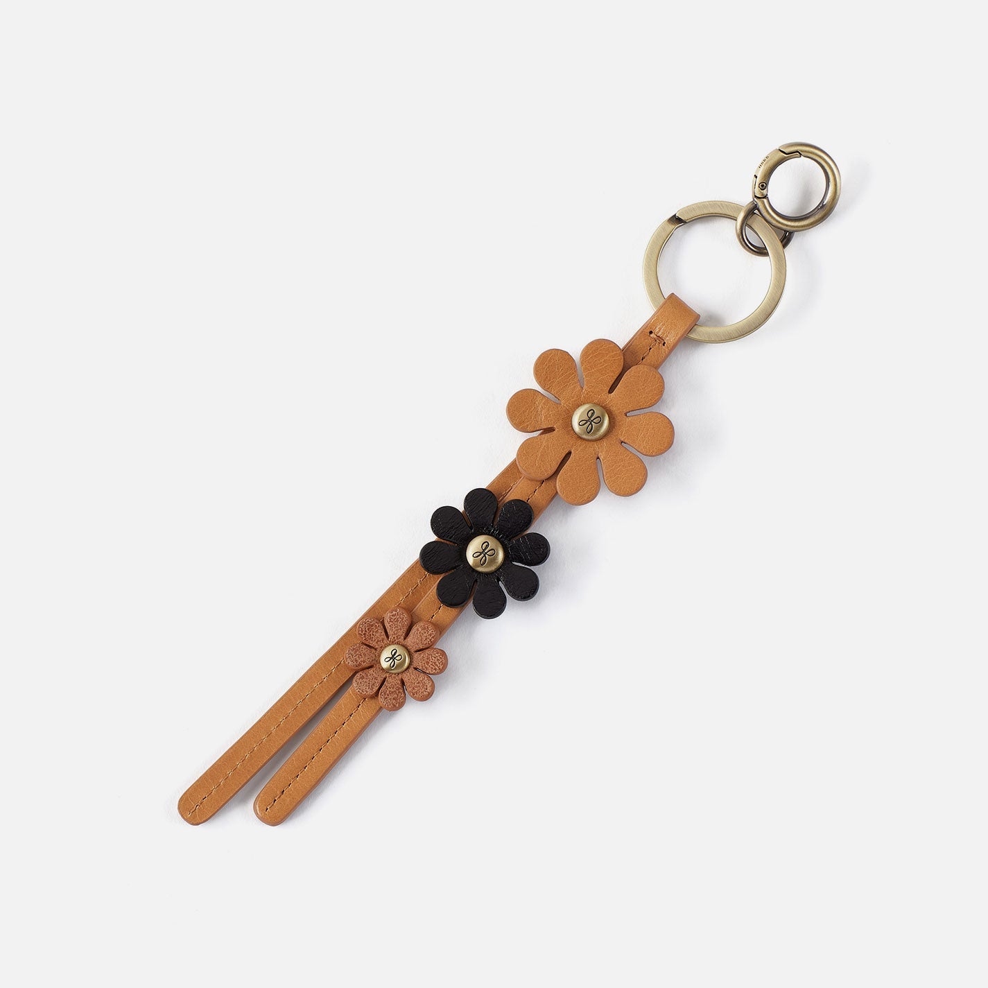 Triflower Keychain In Polished Leather – Natural
