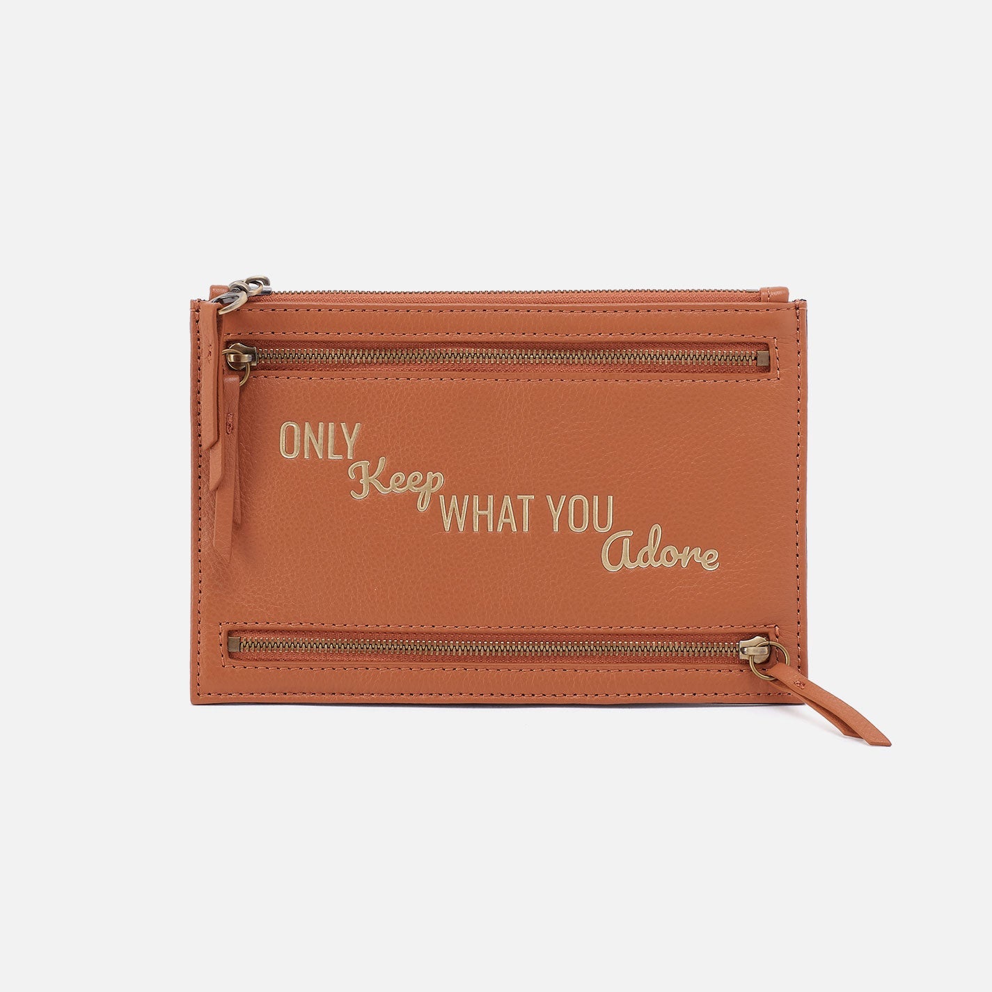 Zip Along Medium Pouch In Pebbled Leather – Butterscotch