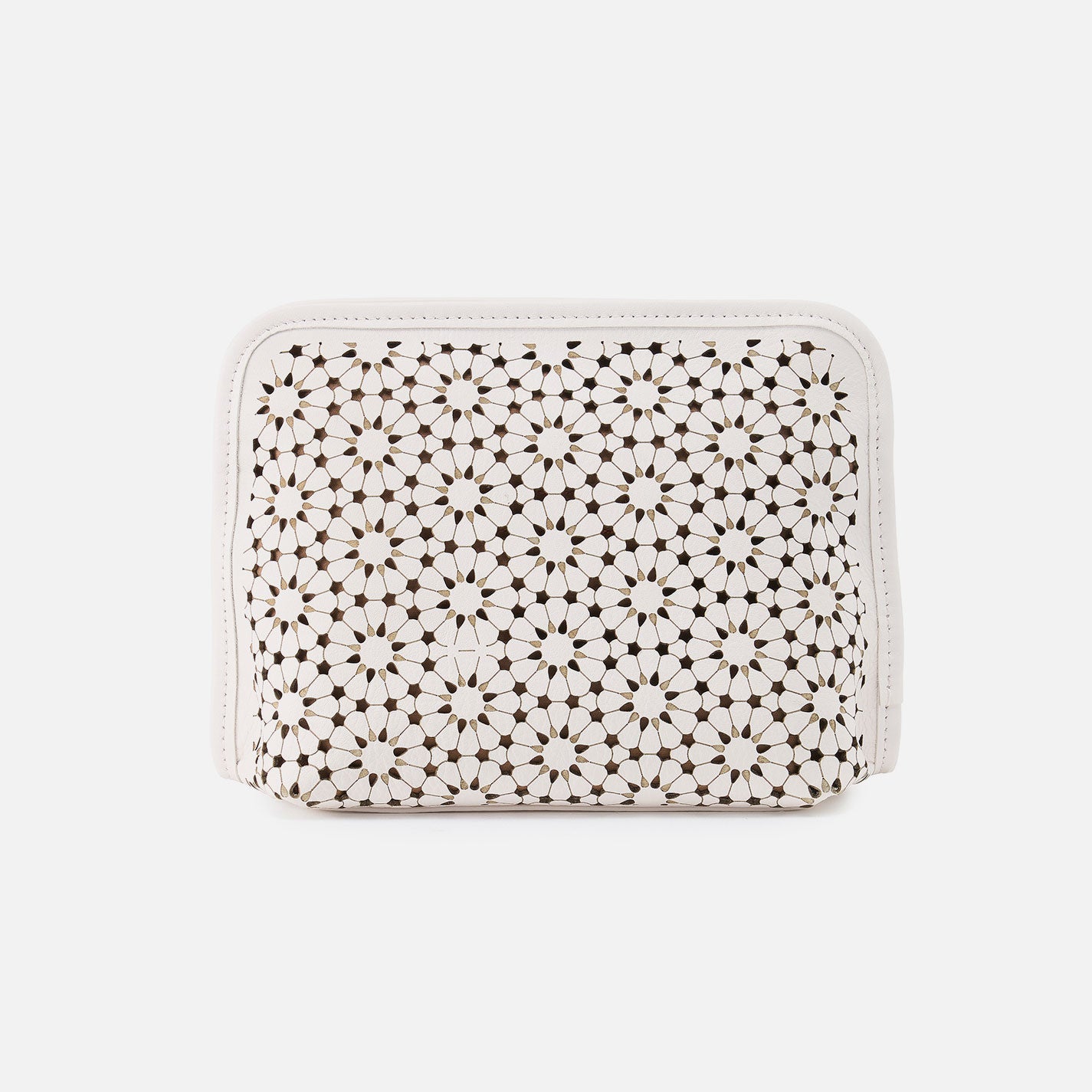 Beauty Cosmetic Pouch In Perforated Leather – Ecru Daisy Perf