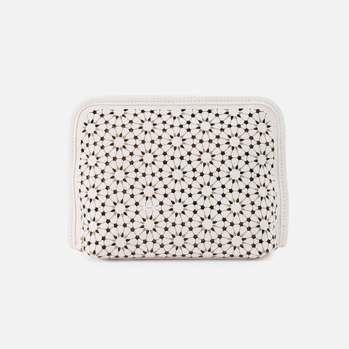 Beauty Cosmetic Pouch In Perforated Leather – Ecru Daisy Perf