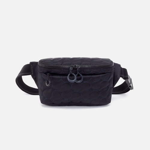 BE HOLD Quilted Belt Bag in CaRefiber recycled nylon – Jet with Ocean Quilt