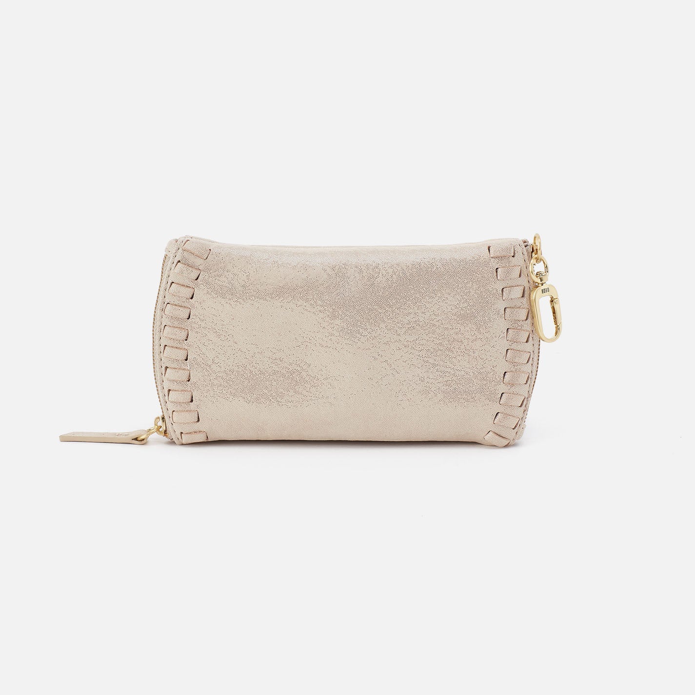 Spark Double Eyeglass Case In Metallic Leather – Sand Shimmer