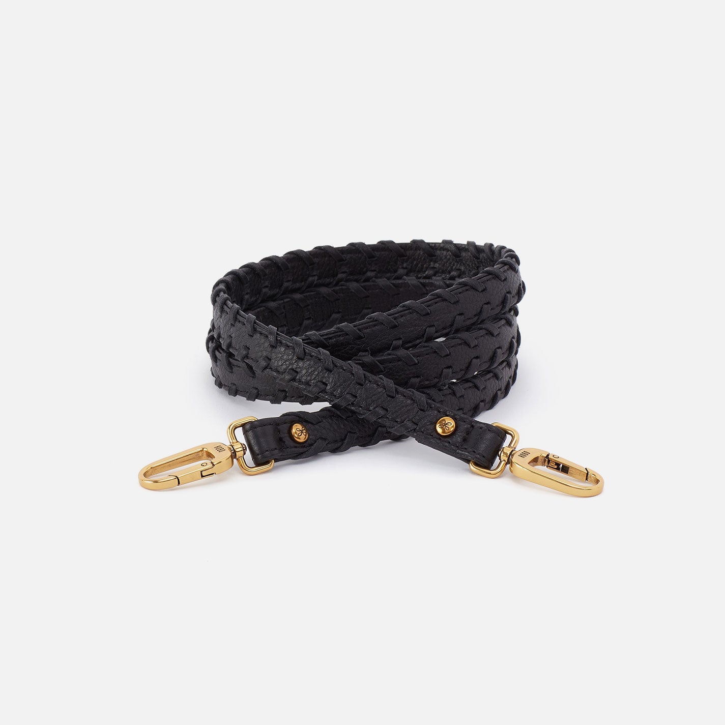 Thin Braided Strap in Pebbled Leather – Black