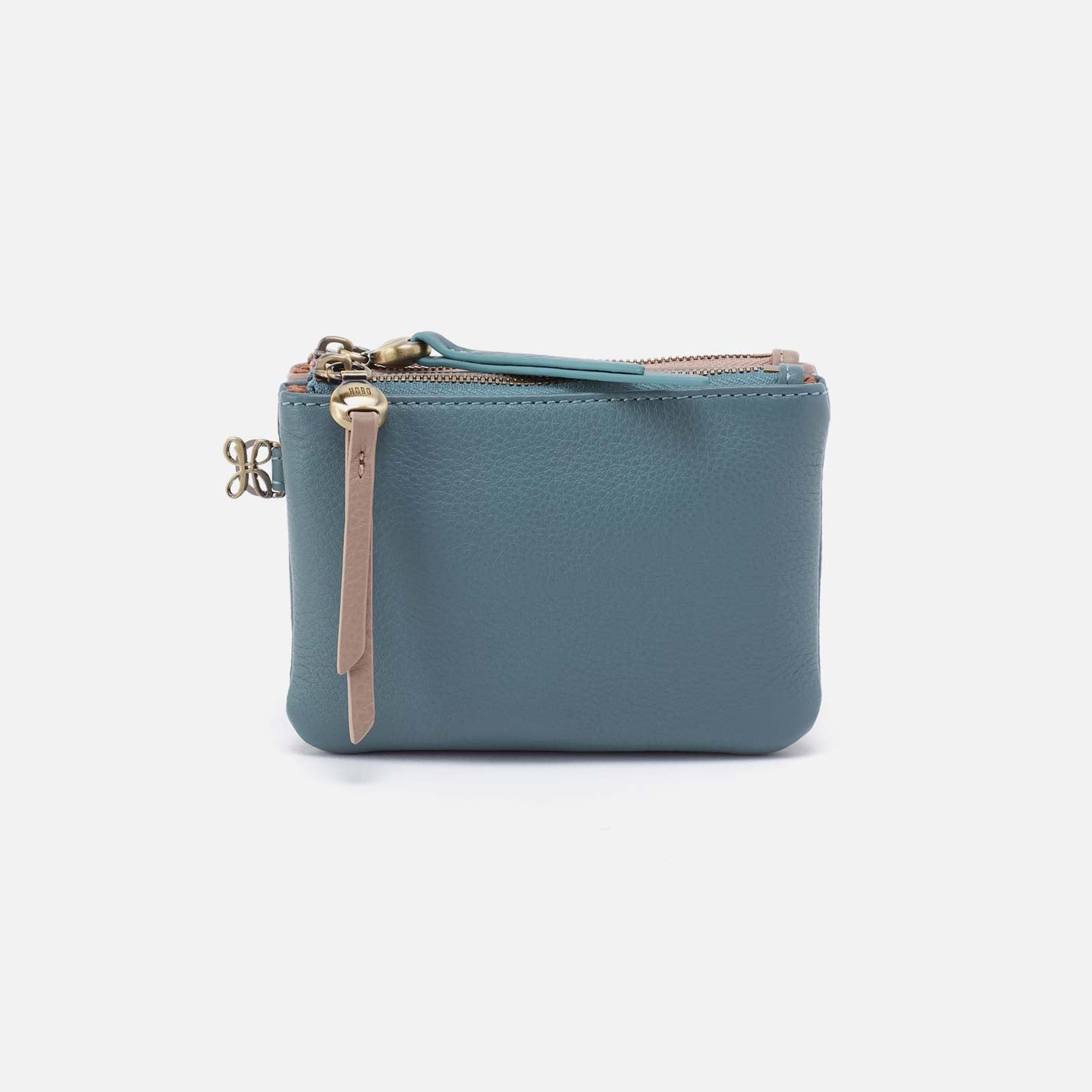 Double Zip Coin Pouch in Pebbled Leather – Agave Leaf