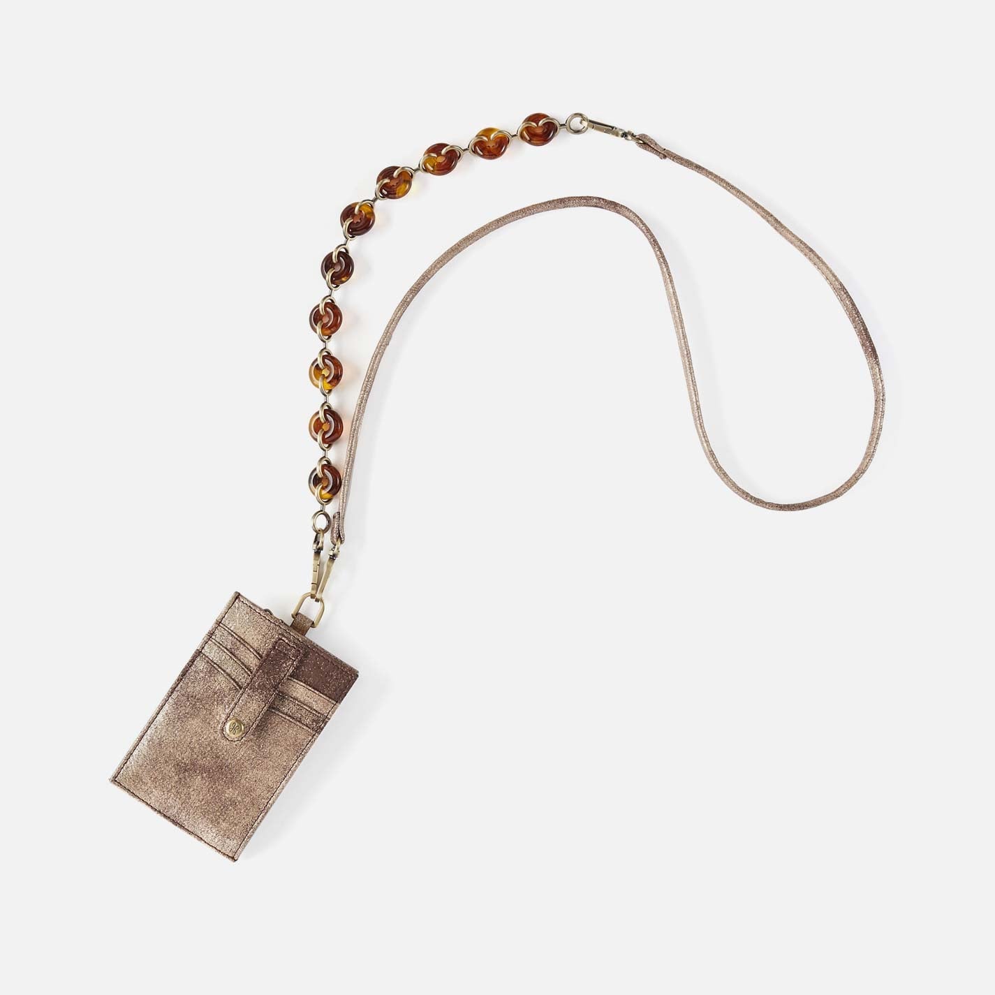 Around Town Lanyard in Metallic Leather – Cocoa Platinum