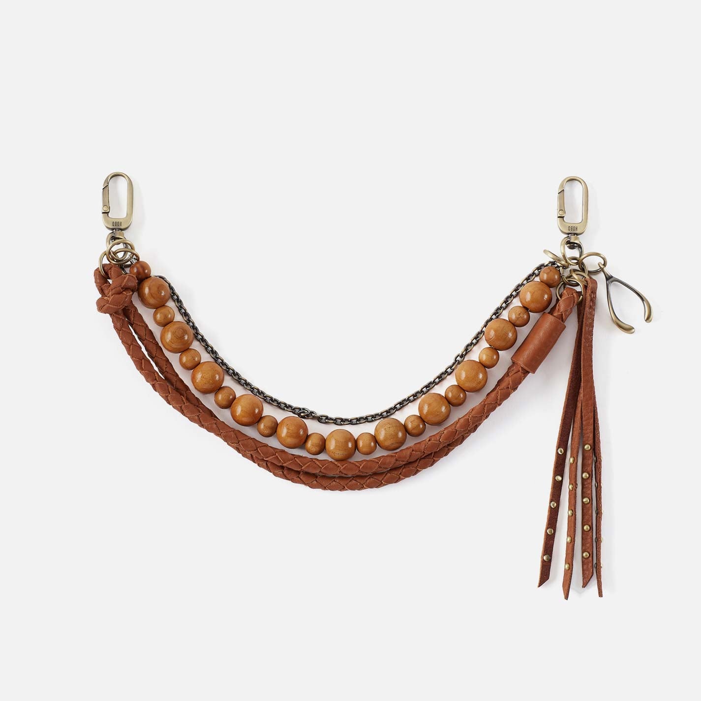 Wood Bead Bag Swag in Pebbled Leather – Warm Honey