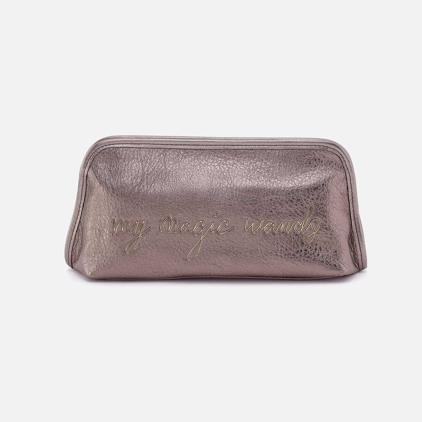 Beauty Brush Case in Metallic Leather – Pewter Spur