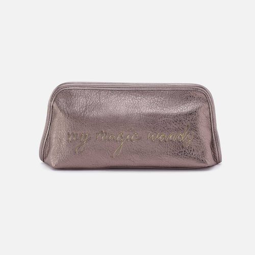 Beauty Brush Case in Metallic Leather – Pewter Spur