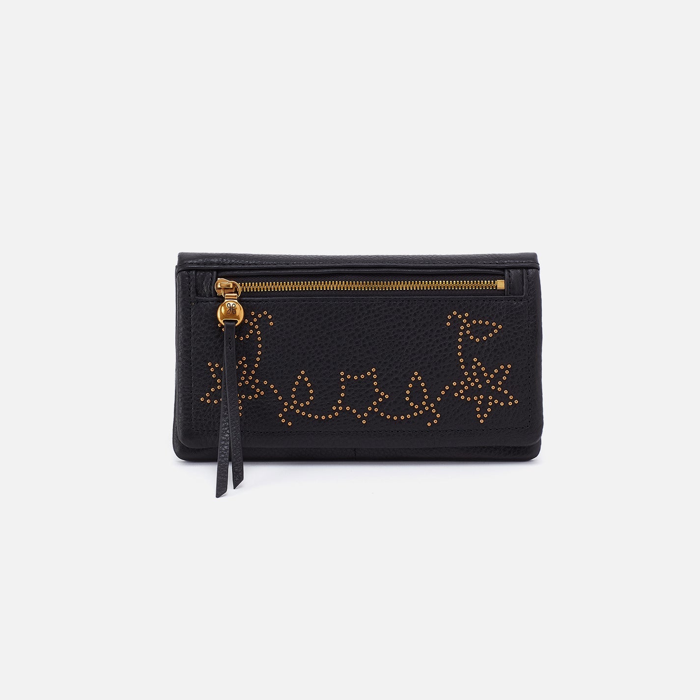 Lumen Continental Wallet in Pebbled Leather – Black With Studs