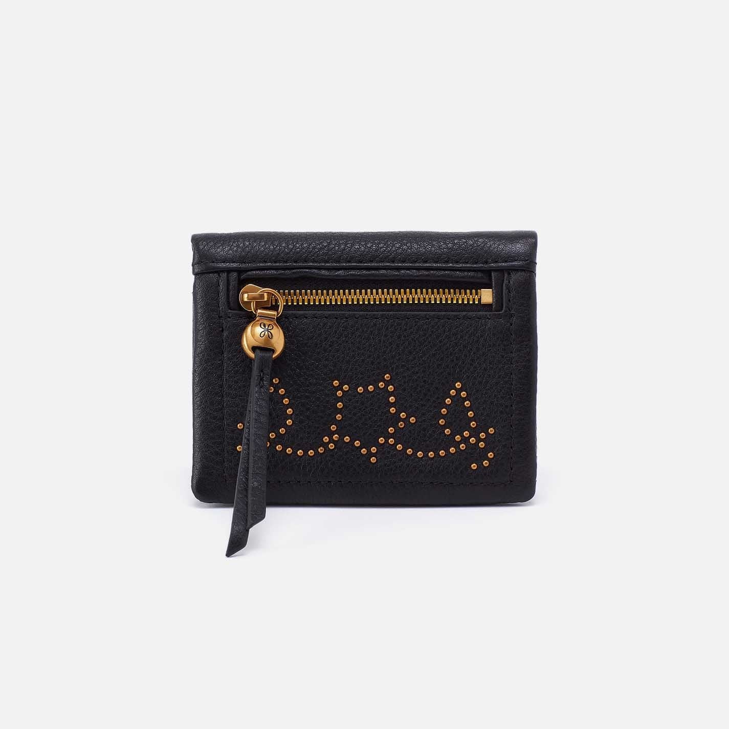 Lumen Mini Wallet in Pebbled Leather – Black With Studs
