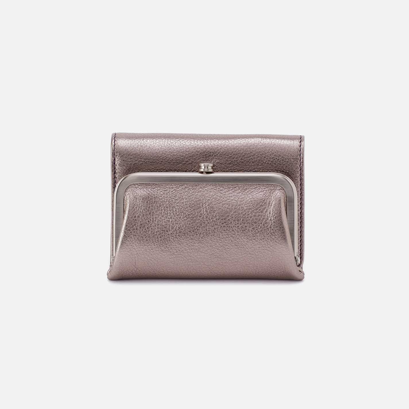 Robin Compact Wallet in Metallic Leather – Pewter Spur