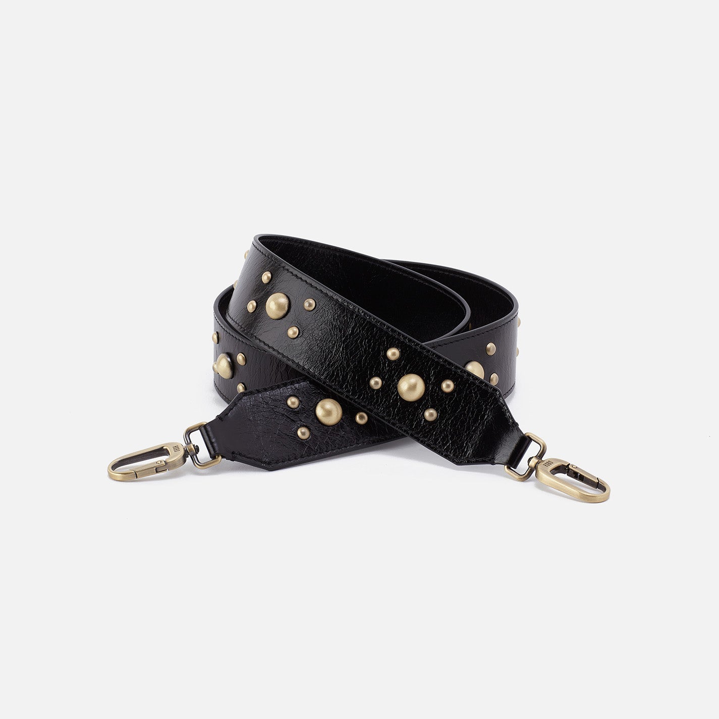 Stud Guitar Strap In Polished Leather – Black
