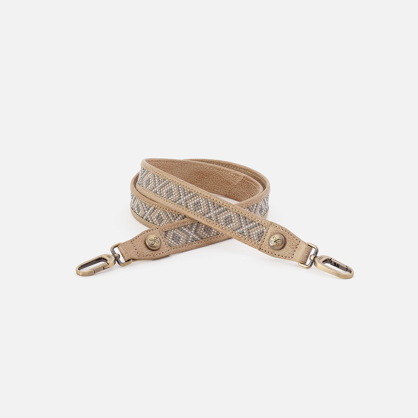Skinny Beaded Strap in Metallic Leather – Gold Leaf