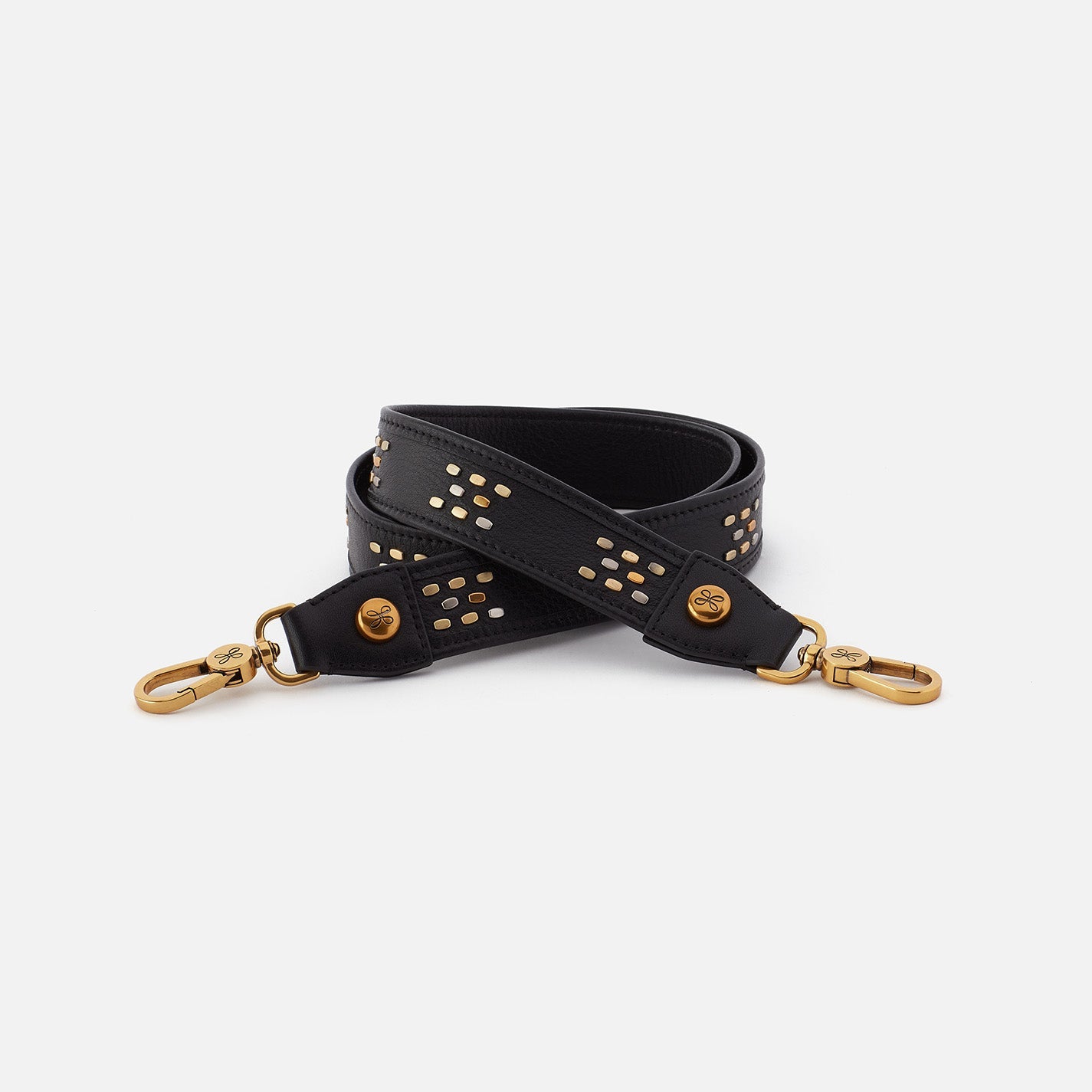 Flat Stud Guitar Strap In Polished Leather – Black