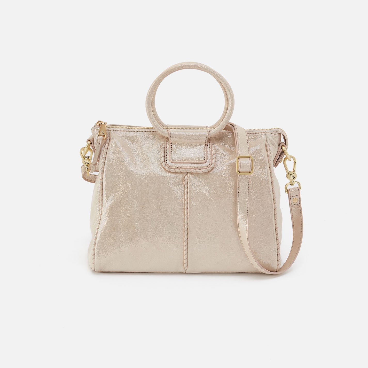 Sheila Medium Satchel In Metallic Leather – Sand Shimmer