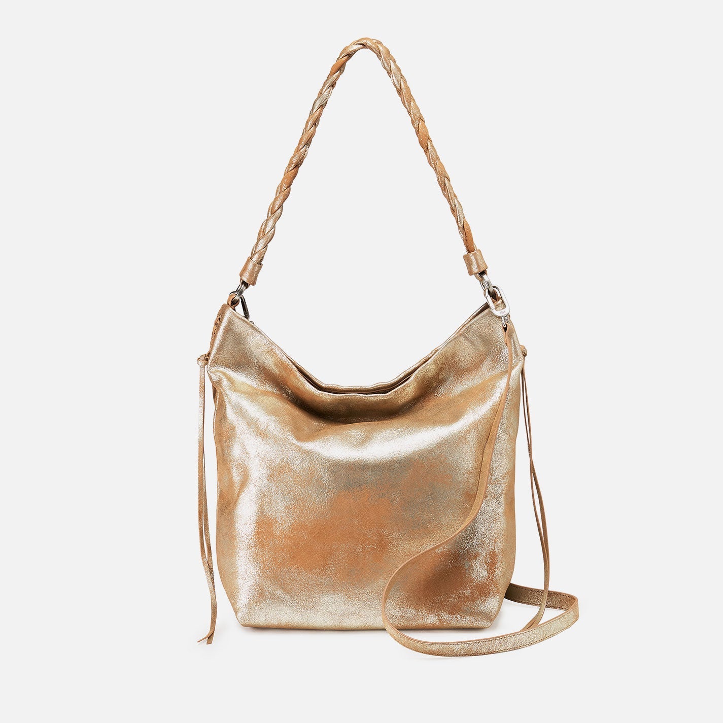 Lindley Hobo In Metallic Leather – Saddle Stardust