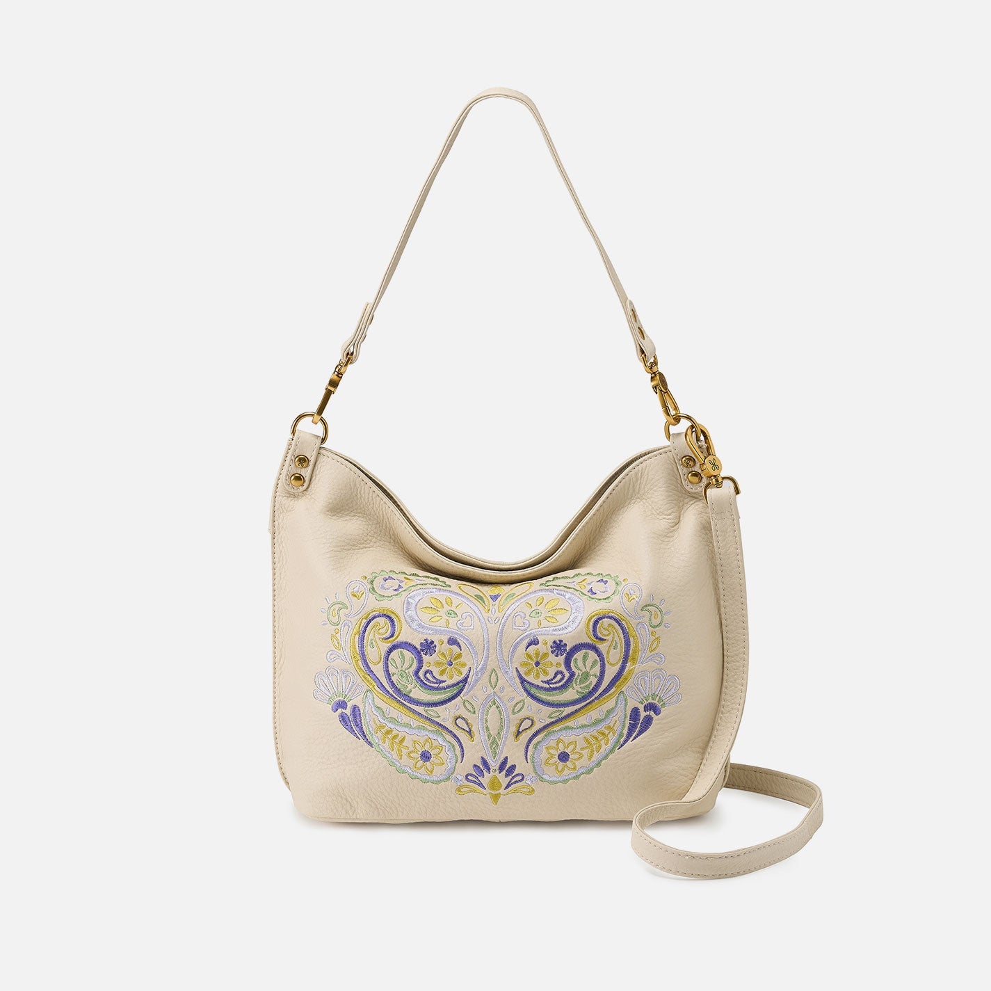 Pier Shoulder Bag In Pebbled Leather – Embroidered Birch