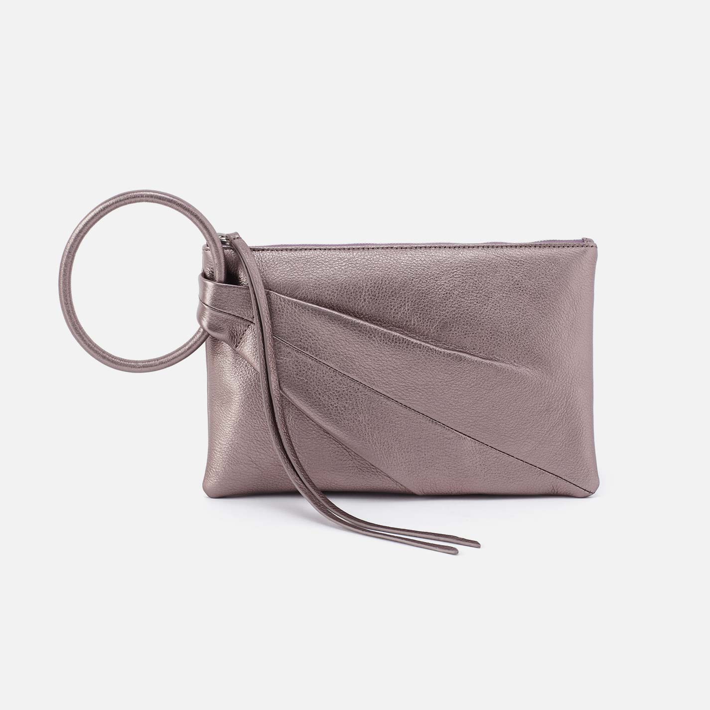 Sheila Soft Ring Clutch in Metallic Leather – Pewter Spur