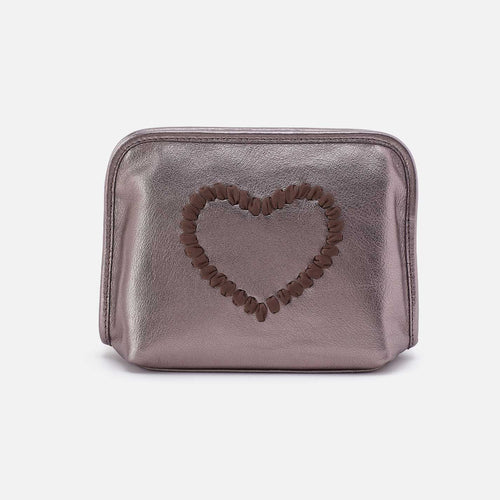 Beauty Cosmetic Pouch in Metallic Leather – Pewter Spur
