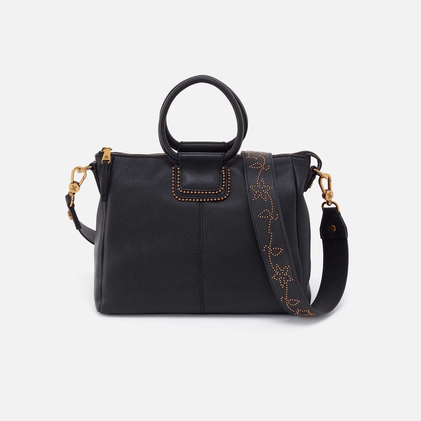 Sheila Medium Satchel in Pebbled Leather – Black With Studs