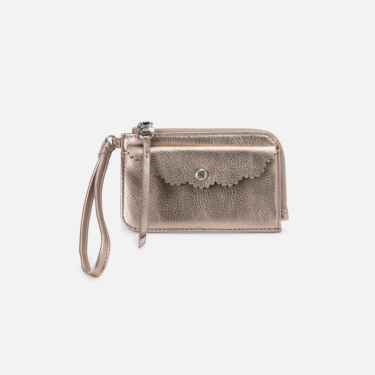 Tabby Card Wristlet In Metallic Leather – Cameo Quartz