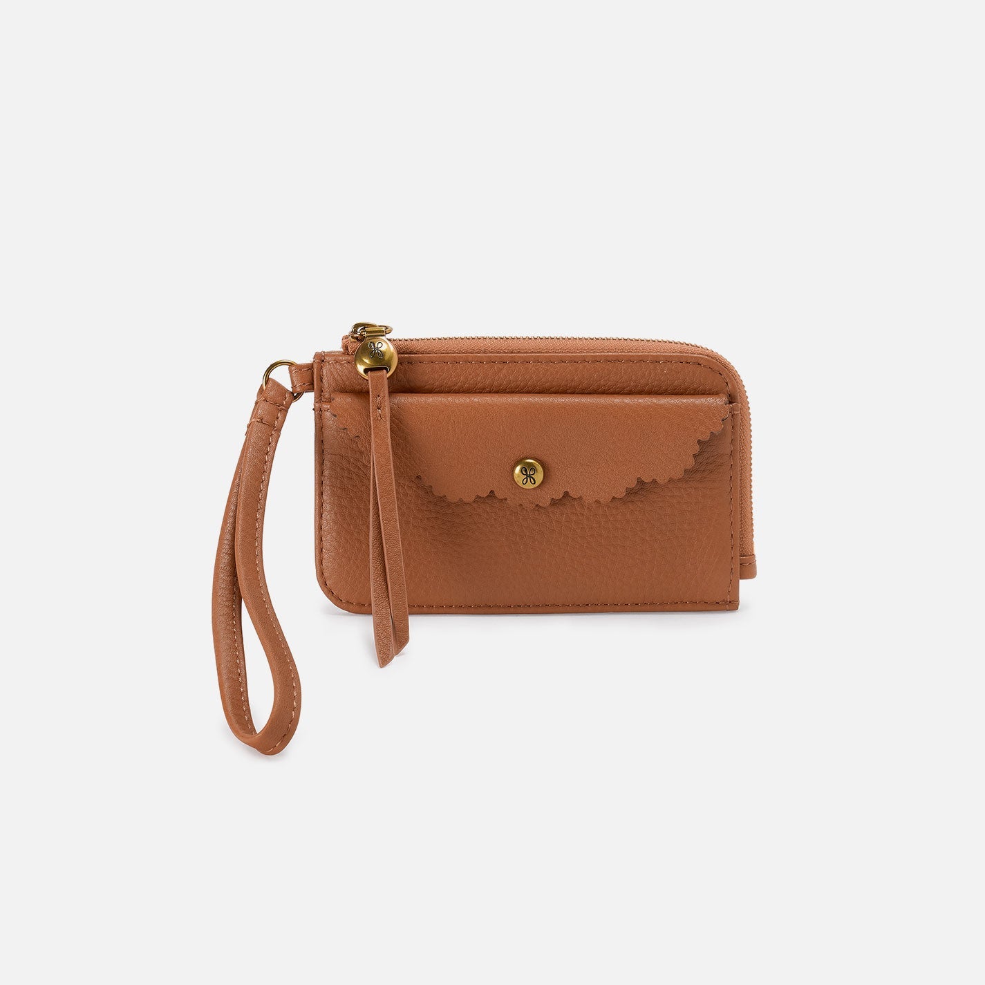 Tabby Card Wristlet In Pebbled Leather – Warm Honey