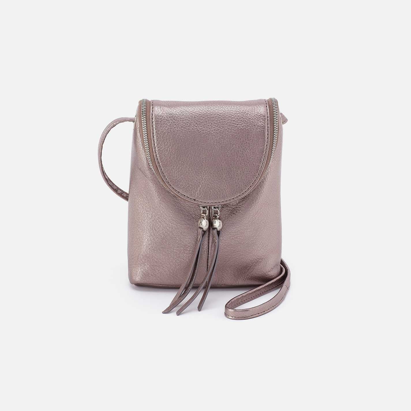 Fern Crossbody in Metallic Leather – Pewter Spur