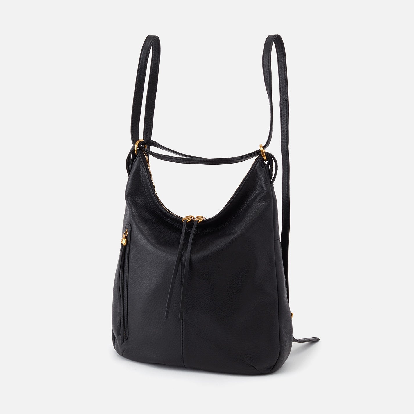 Merrin Convertible Backpack in Pebbled Leather – Black