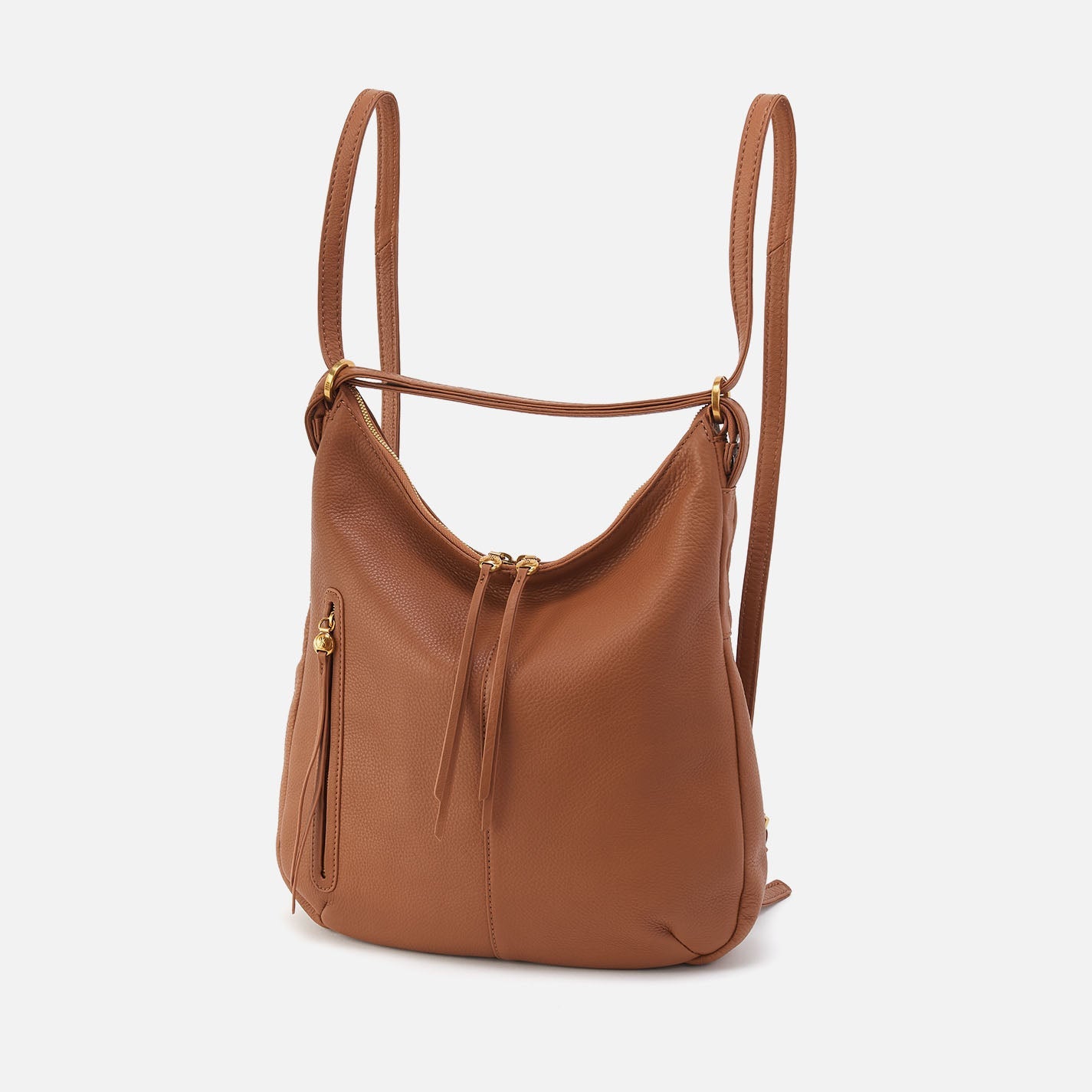Merrin Convertible Backpack In Pebbled Leather – Warm Honey