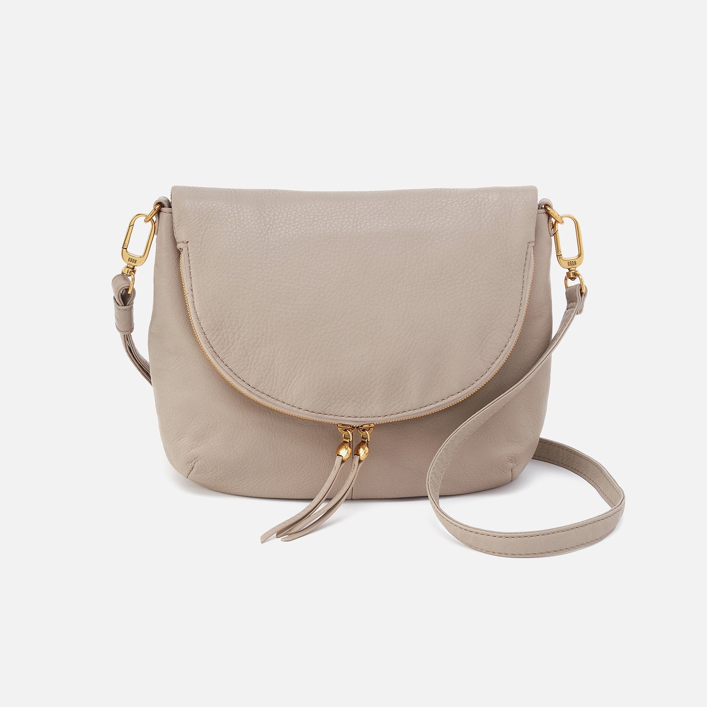 Fern Foldover Messenger In Pebbled Leather – Taupe