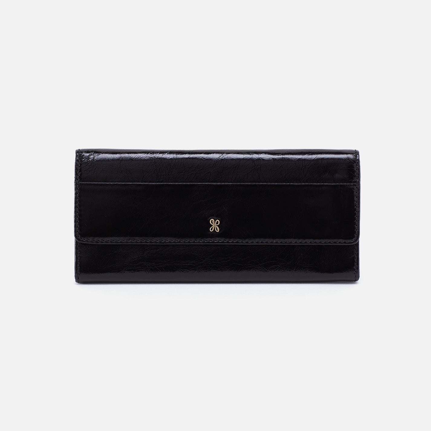 Jill Large Trifold Wallet In Polished Leather – Black