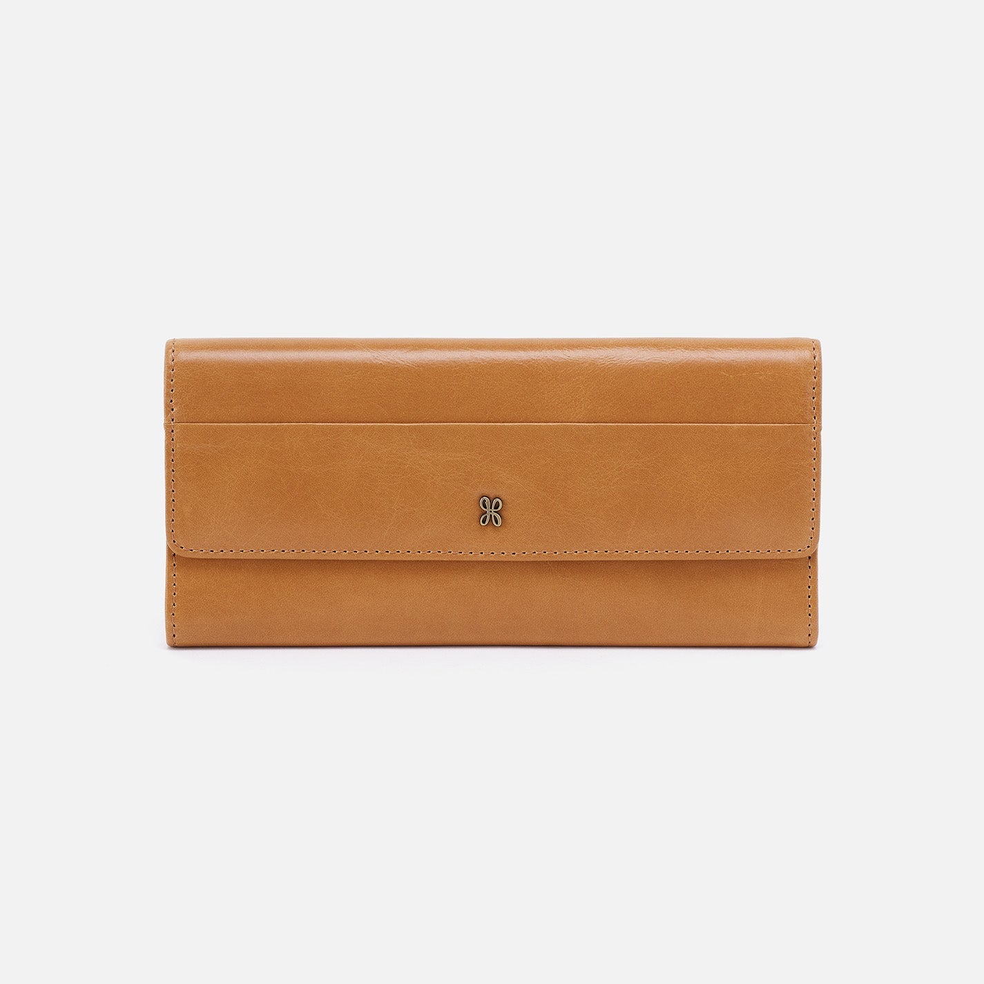 Jill Large Trifold Wallet In Polished Leather – Natural