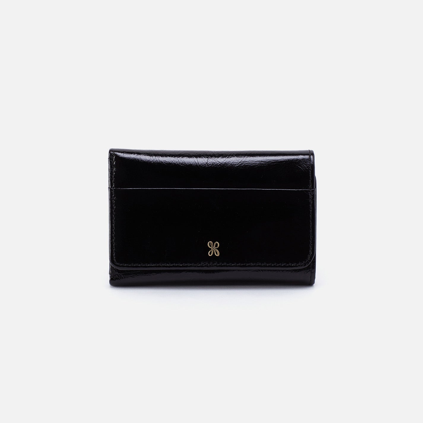 Jill Trifold Wallet in Polished Leather – Black
