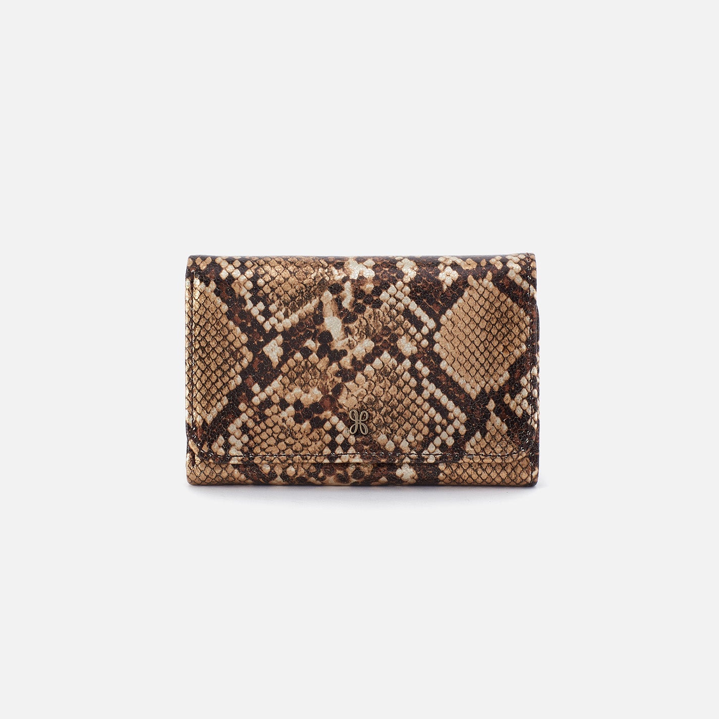 Jill Trifold Wallet in Printed Leather – Golden Snake