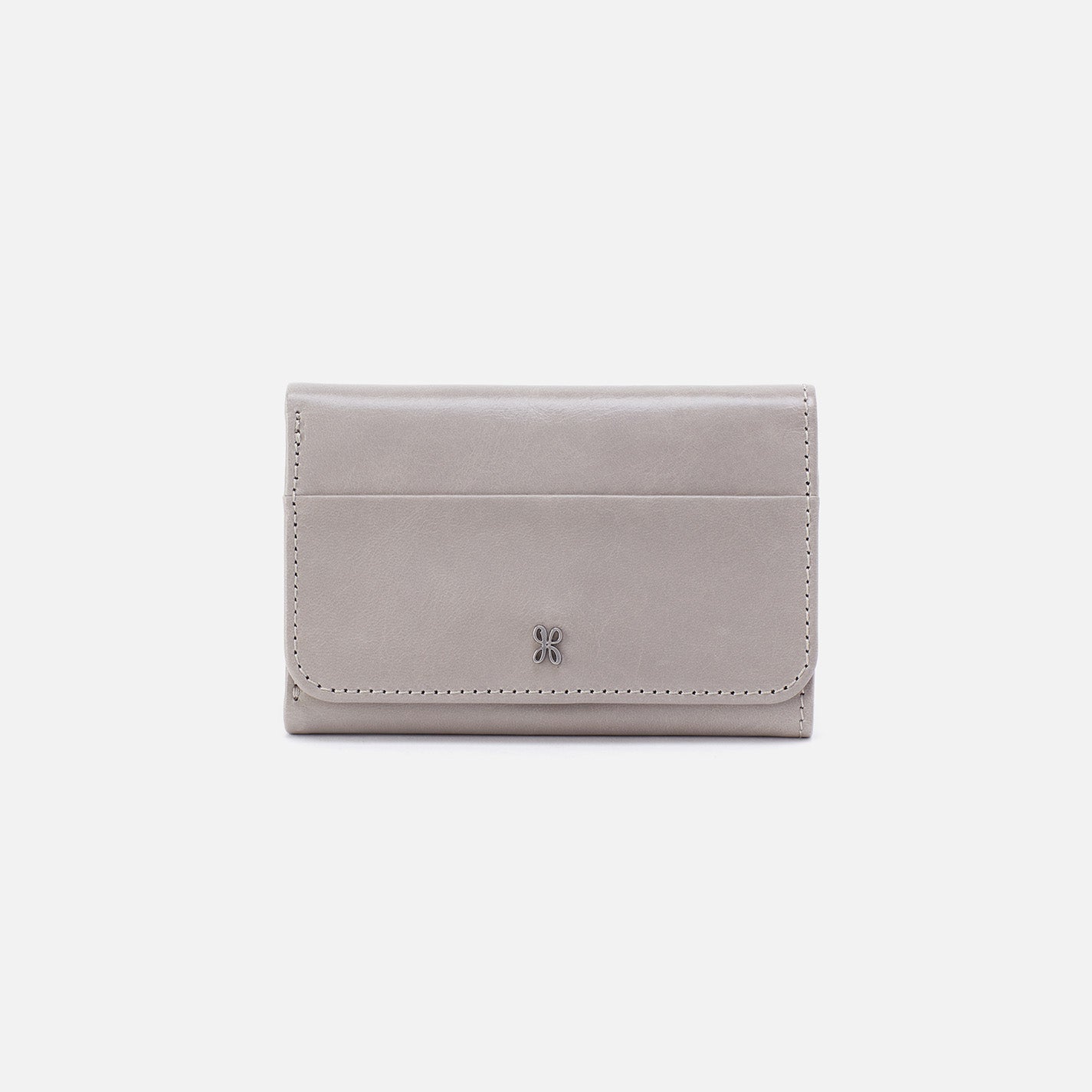 Jill Trifold Wallet In Polished Leather – Light Grey
