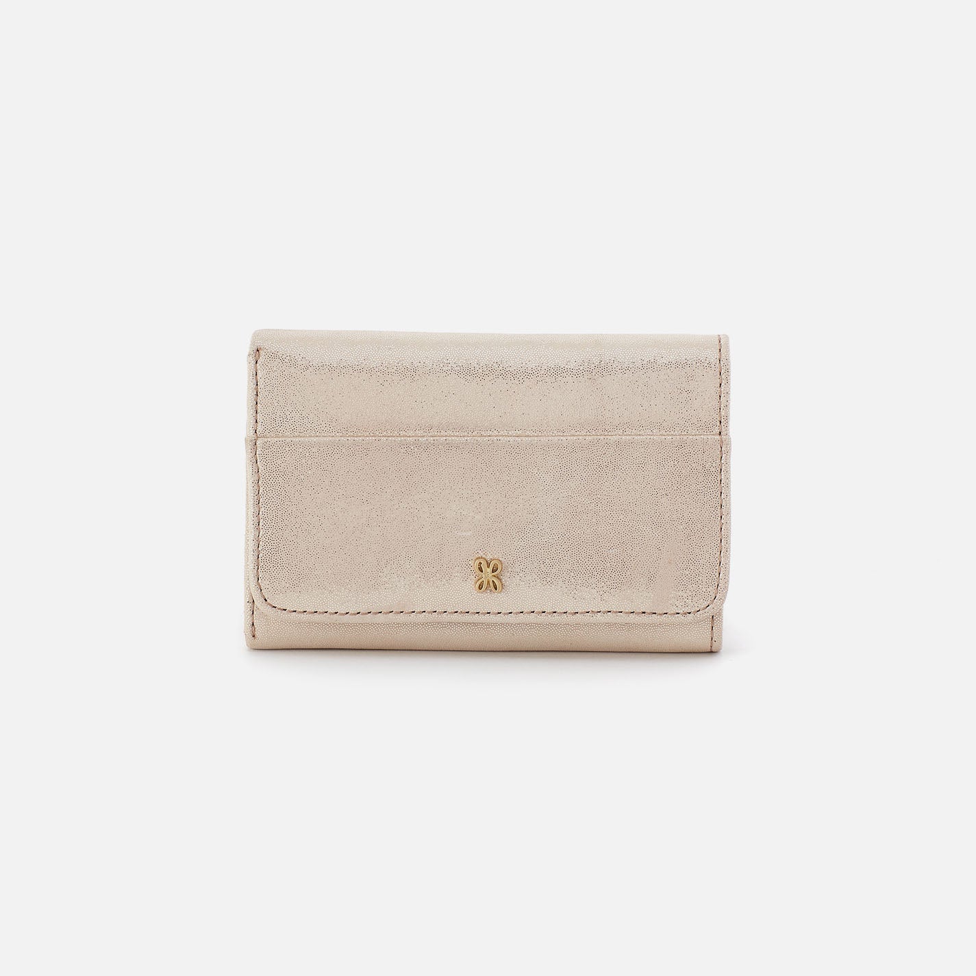 Jill Trifold Wallet In Metallic Leather – Sand Shimmer