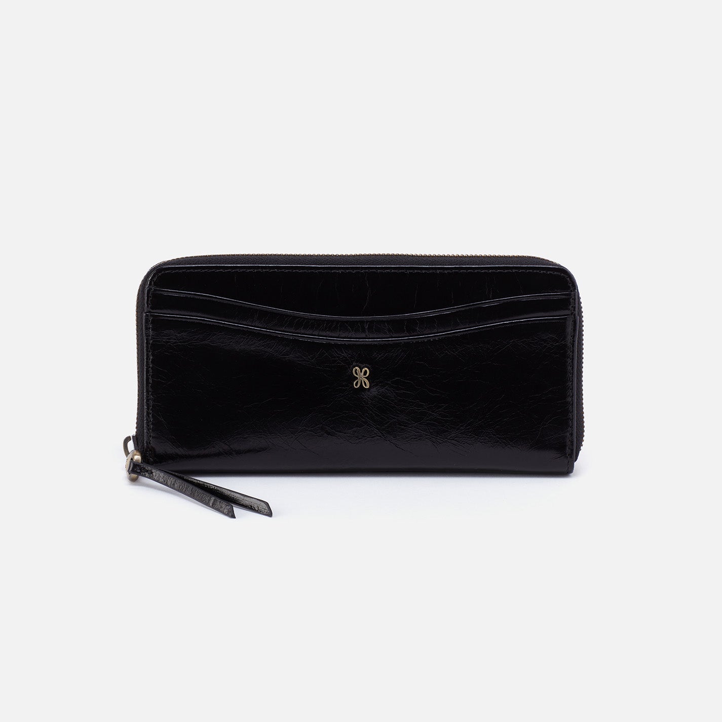 Max Large Zip Around Wallet in Polished Leather – Black