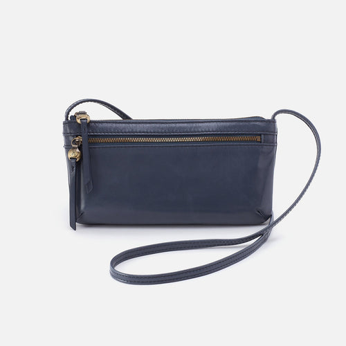 Cara Crossbody In Polished Leather – Blue Stone