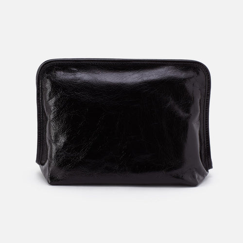 Beauty Large Cosmetic Pouch In Polished Leather – Black