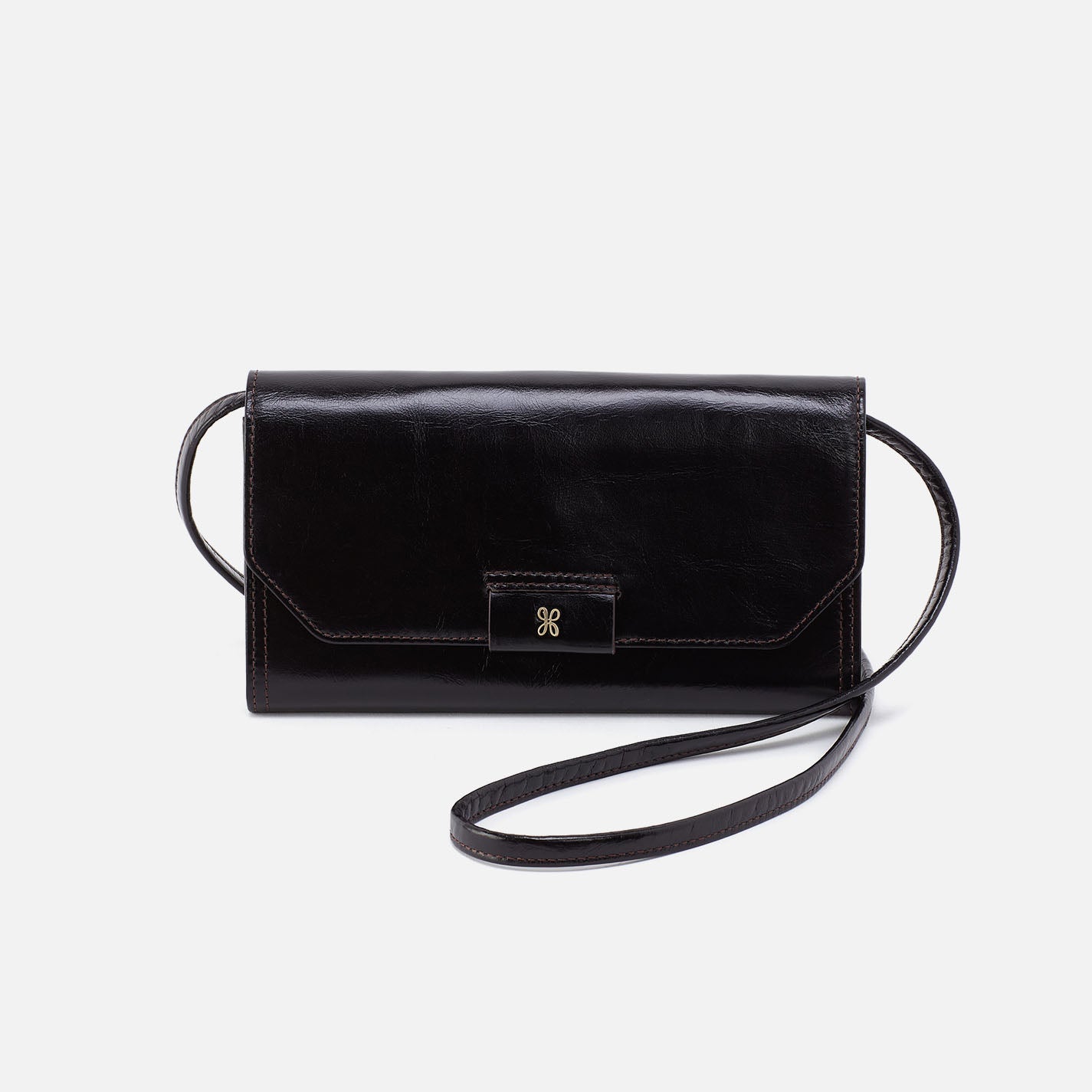 Romy Wallet Crossbody in Polished Leather – Black