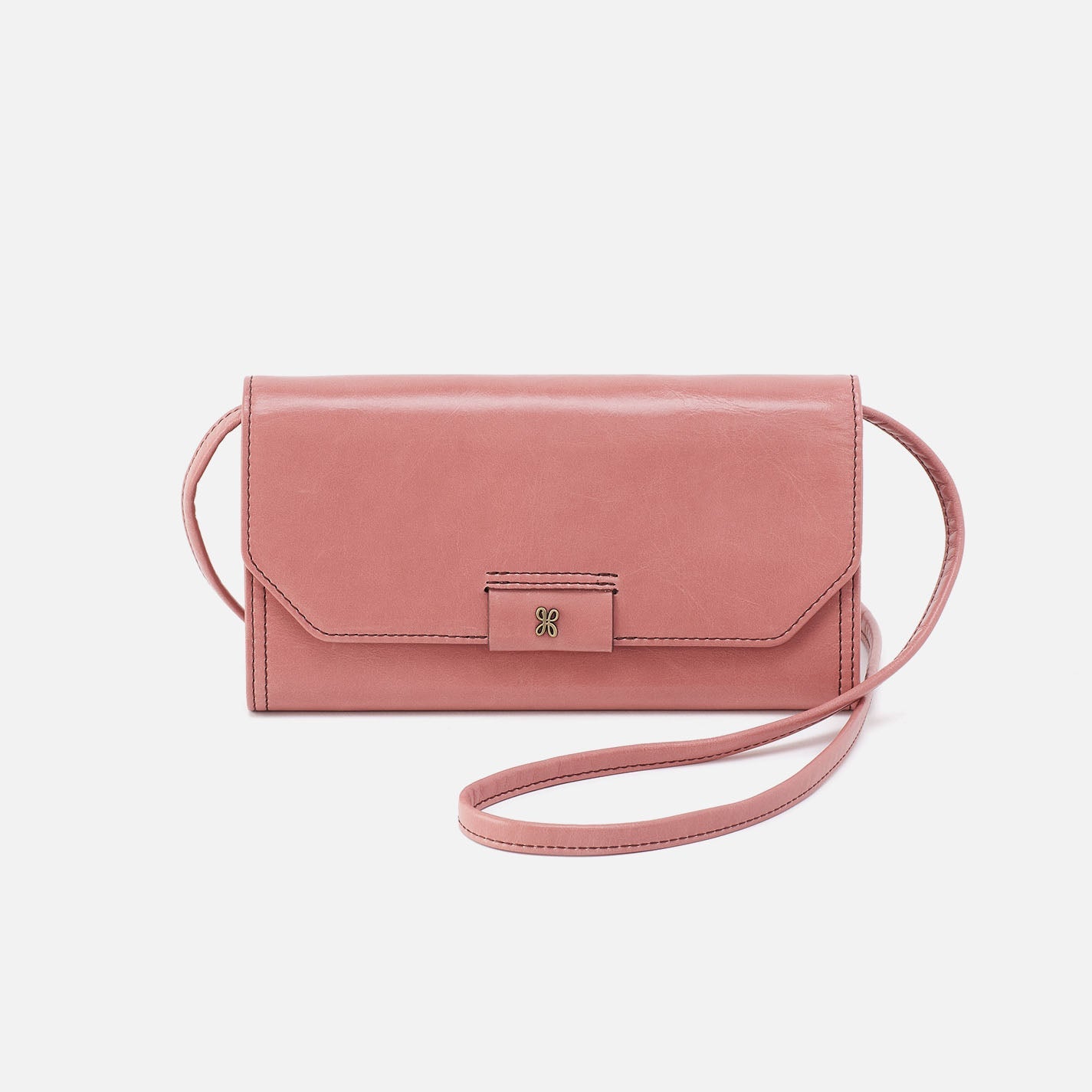 Romy Wallet Crossbody In Polished Leather – Rose