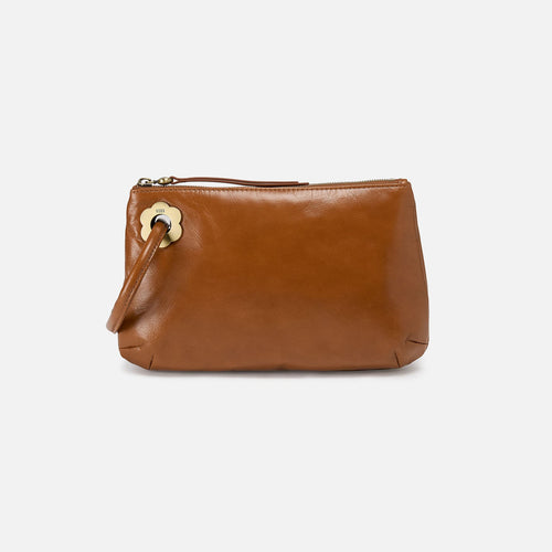 Daisy Daze Large Wristlet In Polished Leather – Truffle
