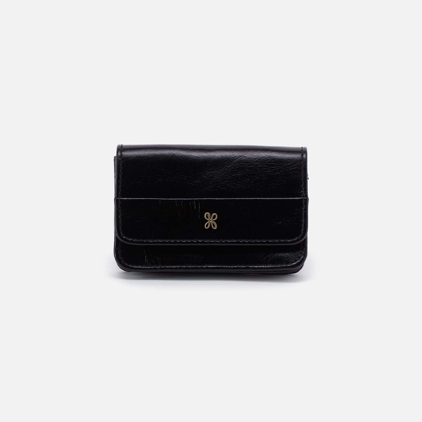 Jill Flap Card Case in Polished Leather – Black