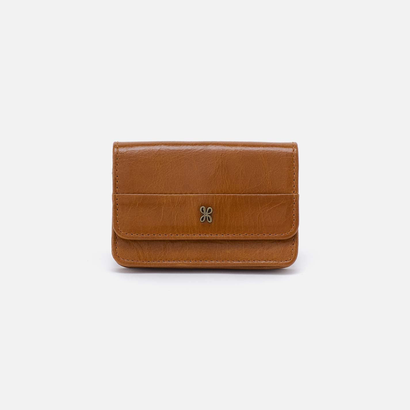 Jill Flap Card Case in Polished Leather – Truffle