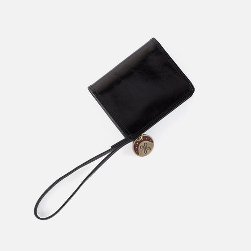 Coin Wristlet Wallet in Polished Leather – Black