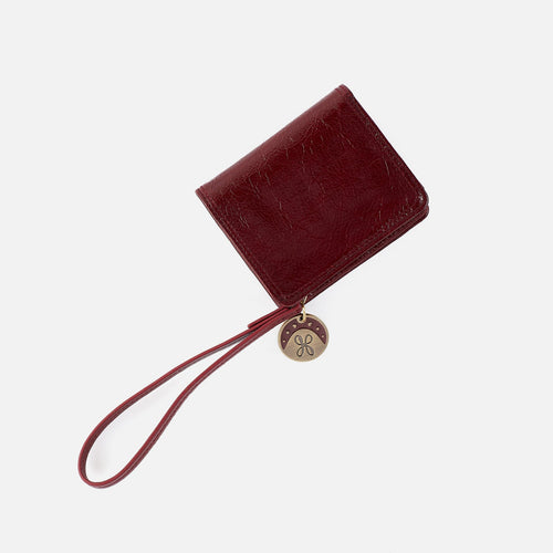 Coin Wristlet Wallet in Aniline Gloss Leather – Garnet Gloss