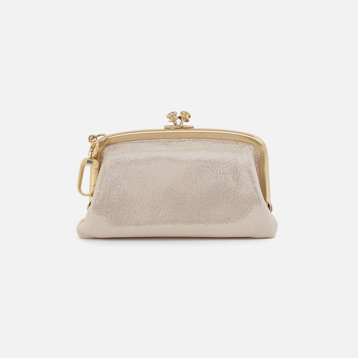 Cheer Frame Pouch In Metallic Leather – Sand Shimmer