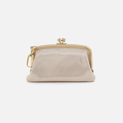 Cheer Frame Pouch In Metallic Leather – Sand Shimmer